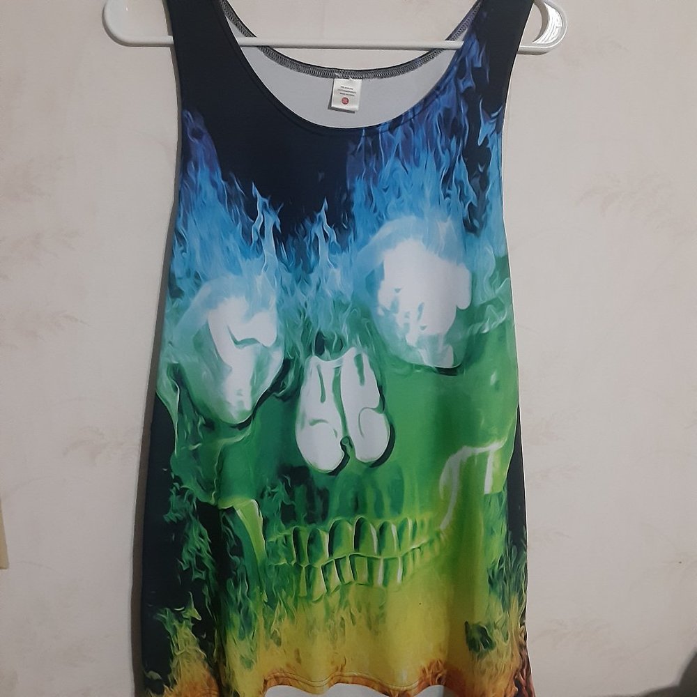 Men's Flaming Skull All Over Print Lightweight Tank Top Size XXL
